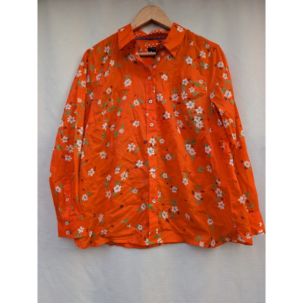 Talbots Petite Orange Floral Cotton Button Down Shirt‎ Long Sleeve LP IN5386